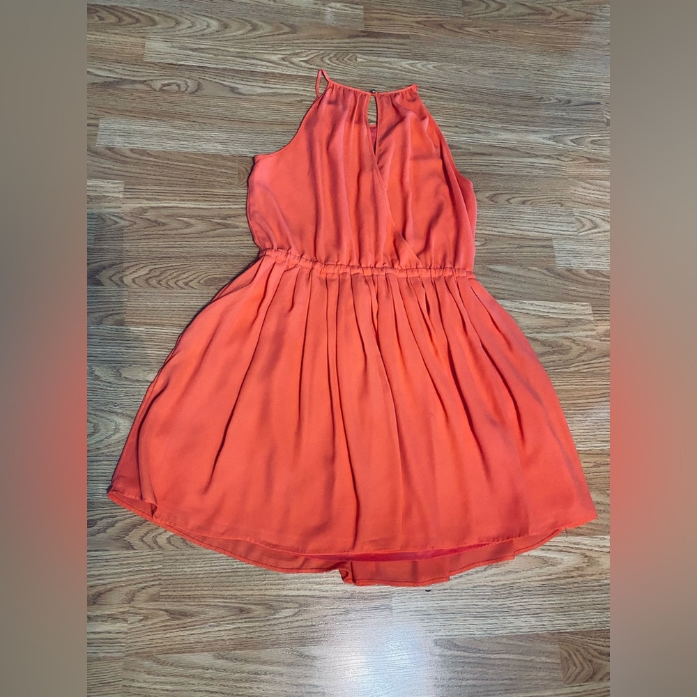 Sz 10P Banana Republic 🍊 Tangerine Orange Halter Flowy Mini Dress - Picture 6 of 7